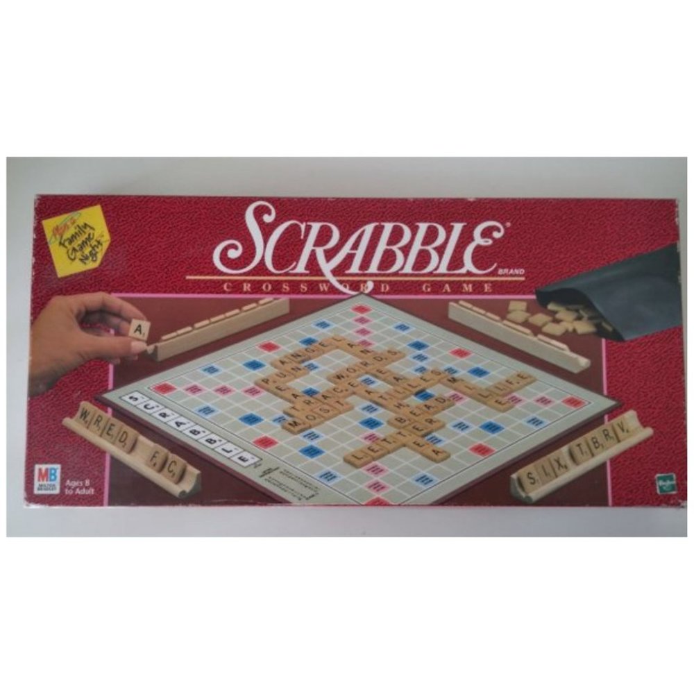 Vintage 1989 MB Games SCRABBLE Wooden Tiles & Racks RARE Edition